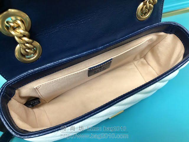 Gucci古馳包包 G家新款女包 446744 古奇白藍色全皮小號肩背斜挎鏈條女包 gdj1477